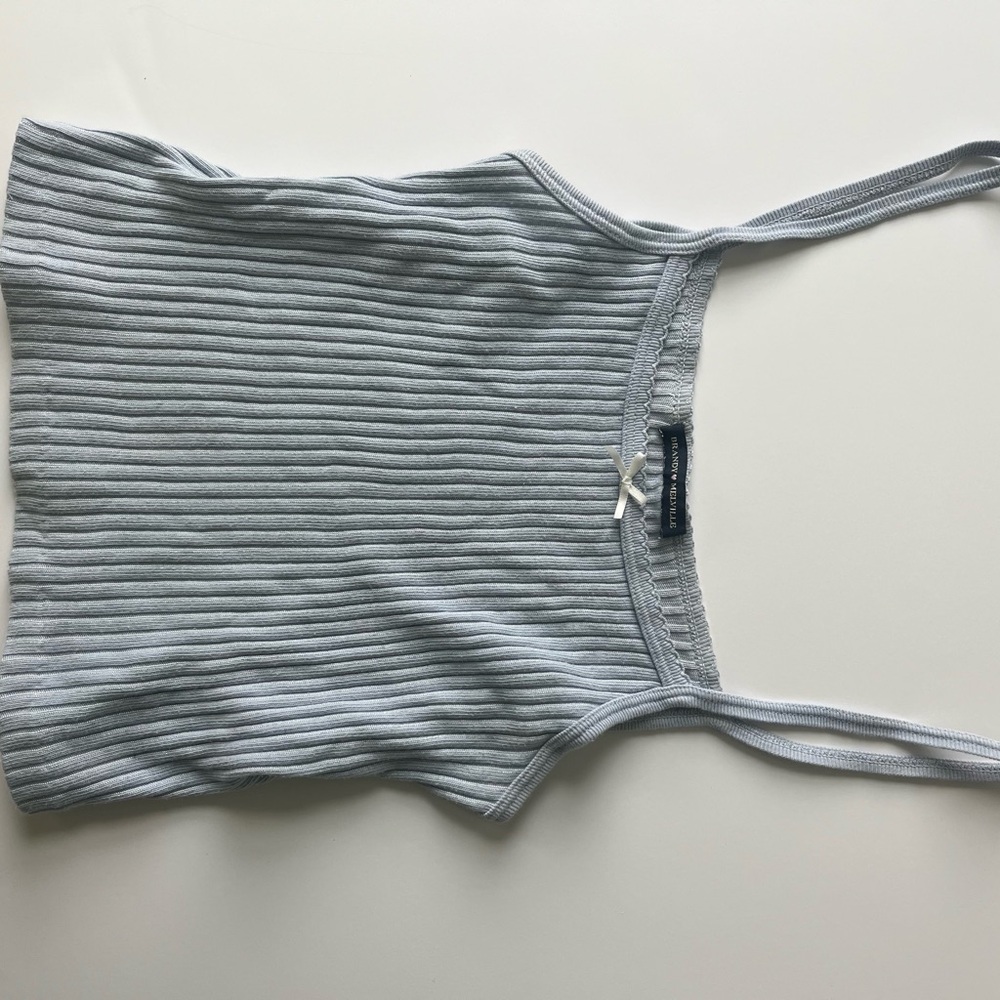 Brandy Melville Women's Blue Ribbed Tank Top